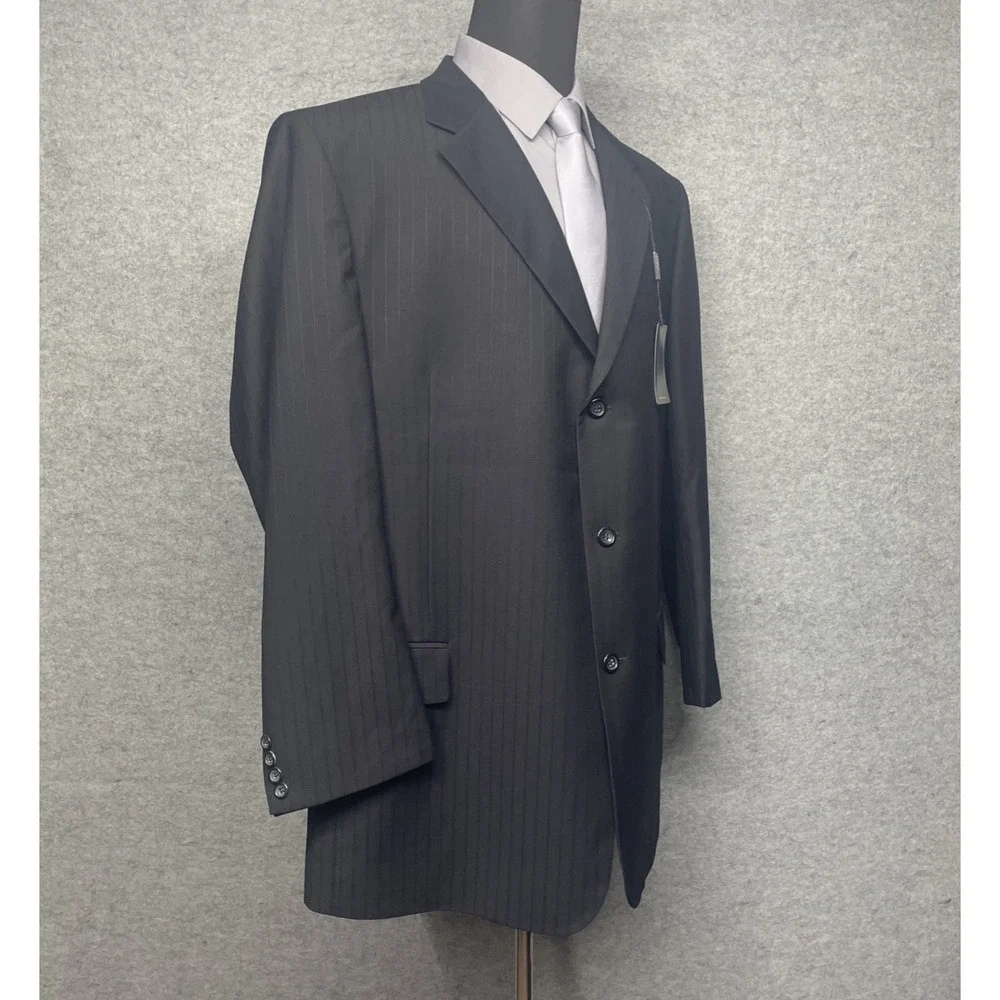 NWT Martino Men 48L Black Pinstripe Longline Blazer 3 Button Front Classic Sharp